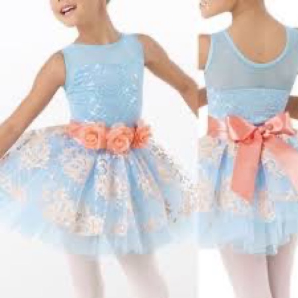 Weissman How to Believe #9318 Sparkle Blue/Peach Dance Costume SZ IC spring EUC‎